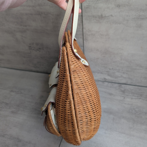 Savoy Anthropologie Woven Tan and White Woven Wicker Picnic Purse Handbag - Picture 5 of 15